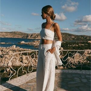 Sabo Skirt White Embroidered Set Nissi Top and Pants XS